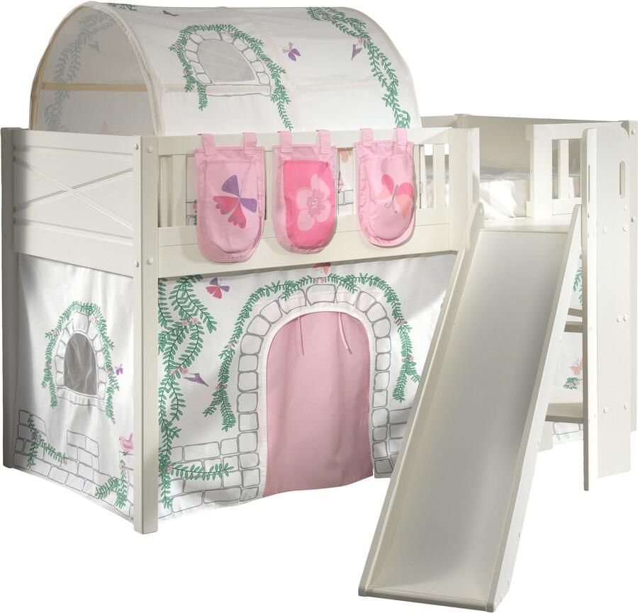 Vipack Halfhoogslaper Scottie 90x200cm Met glijbaan birdy-speelgordijn 3 opbergzakjes en bedtunnel Wit - Foto 2