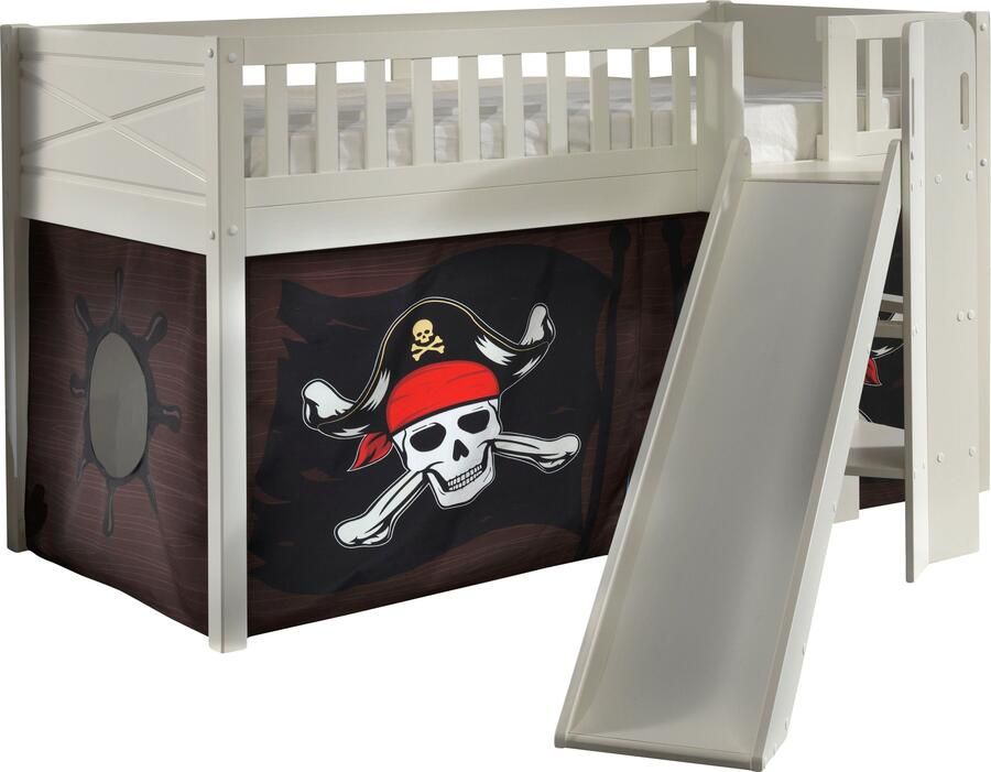 Vipack Hoogslaper Scott speelbed massief dennenhout wit gelakt met lattenbodem met glij- laddertoren lf 90x200 cm inclusief gordijn 7 ontwerpen - Foto 3