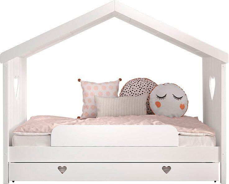 Vipack Huisbed Amori incl. dak achterzijde open met lattenbodem keuze met of zonder lade en valbeveiliging wit gelakt - Foto 3