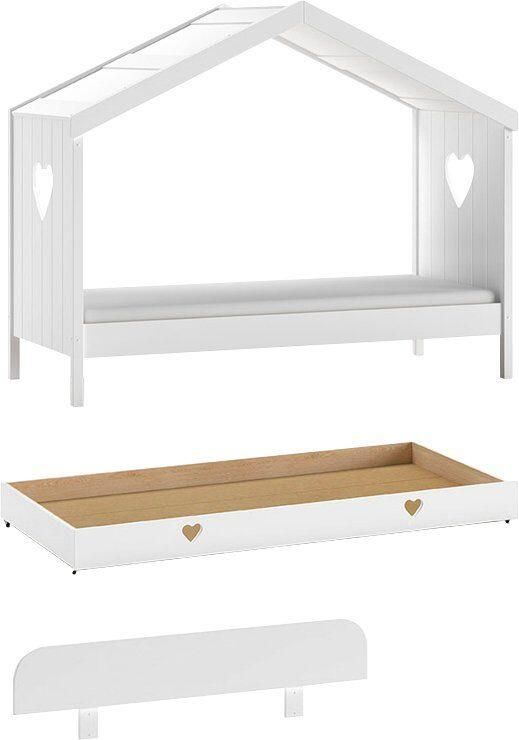 Vipack Huisbed Amori incl. dak achterzijde open met lattenbodem keuze met of zonder lade en valbeveiliging wit gelakt - Foto 4