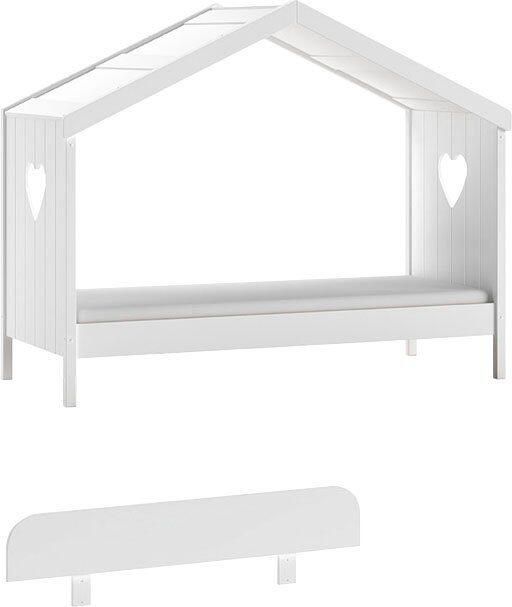 Vipack Huisbed Amori incl. dak achterzijde open met lattenbodem keuze met of zonder lade en valbeveiliging wit gelakt - Foto 4
