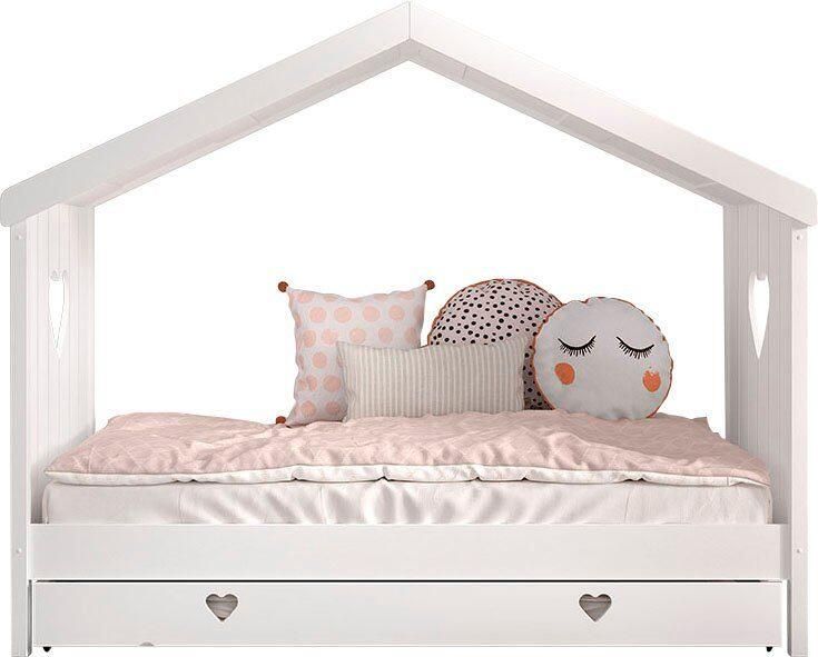 Vipack Huisbed Amori incl. dak achterzijde open met lattenbodem keuze met of zonder lade en valbeveiliging wit gelakt - Foto 3