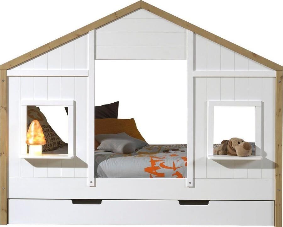 Vipack Bedhuisje Bambino 90x200 met bedlade MDF en dennenhout wit naturel - Foto 4
