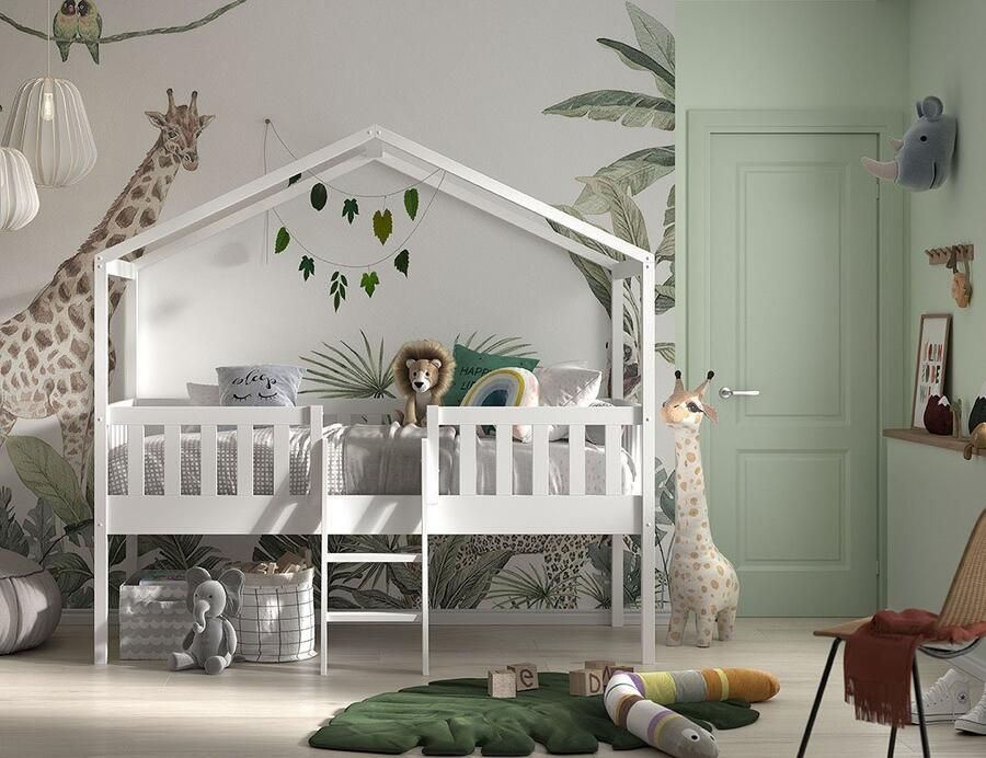 Vipack Kinderbed Dallas 90x200cm Halfhoogslaper Kajuitbed Bed als Huis Peuterbed Ledikant Bedframe Wit - Foto 3