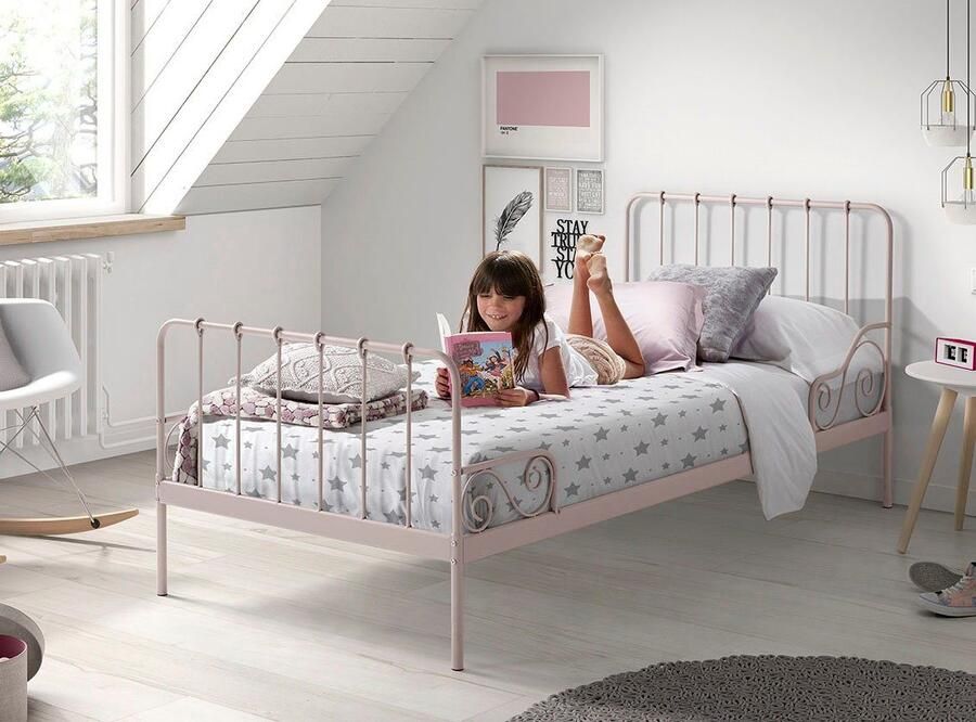 Vipack Alice Metalen Bedframe met Lattenbodem Kinderbed 90x200 cm Lichtroze - Foto 3