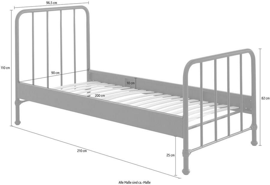 Vipack EMOB Eenpersoonsbed Bronxx metaal 90x200 mat blauw denim Metalen eenpersoonsbedden Blauw Metaal Metalen eenpersoonsbedden Eenpersoons Normaal bed Op voorraad - Foto 5