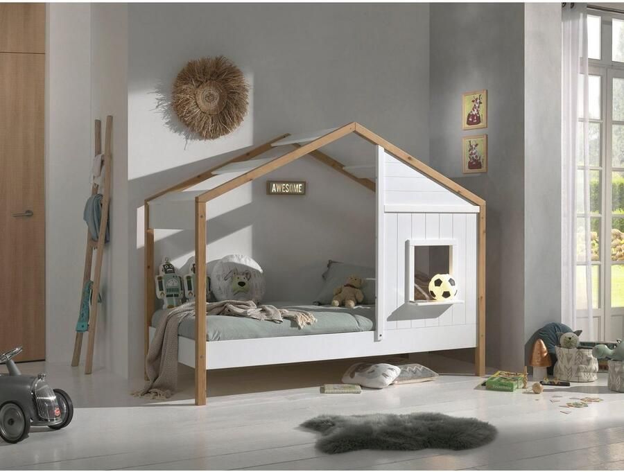 Vipack EMOB Bedhuisje Bambino 90x200 MDF en dennenhout wit Kinderbedden met uitvalbeveiliging Wit Hout; MDF Kinderbedden met uitvalbeveiliging Eenpersoons Normaal bed Op voorraad - Foto 5