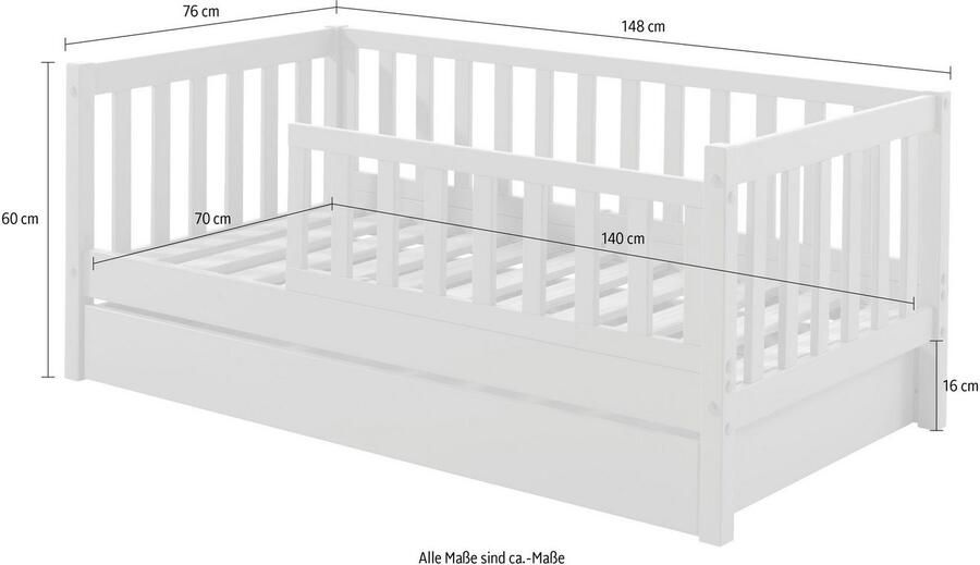 Vipack Kinderledikant Junior massief dennenhout met rondom spijlen en lattenbodem - Foto 5