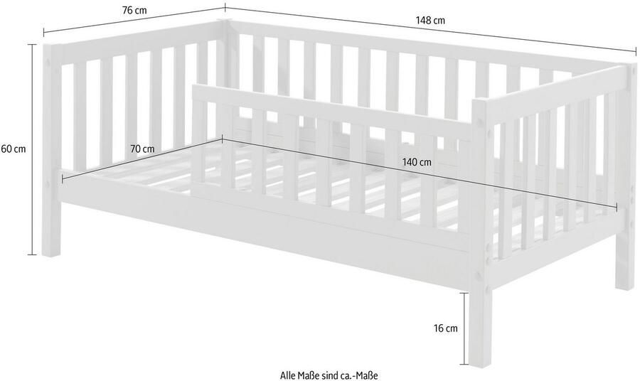 Vipack EMOB Peuterbed Petronille 70 x 140cm dennenhout grijs Babykamer Grijs Hout Babykamer Eenpersoons Normaal bed Op voorraad - Foto 2