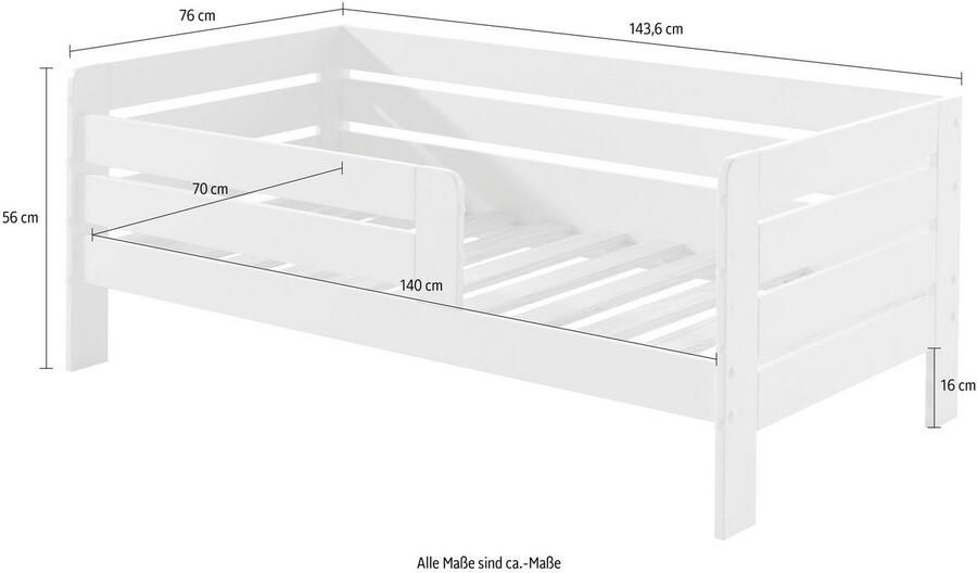 Vipack EMOB Peuterbed Anastasia 70 x 140cm dennenhout wit Babykamer Wit Hout Babykamer Eenpersoons Normaal bed Op voorraad