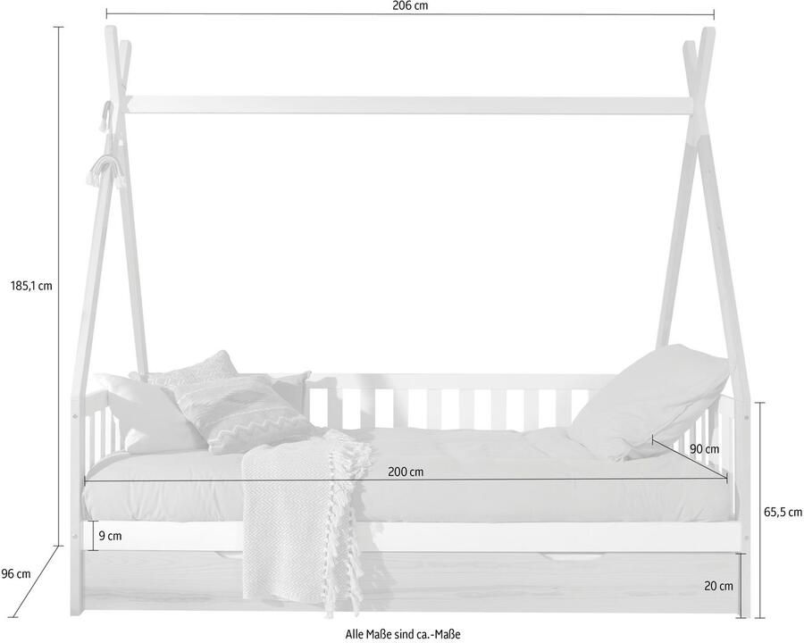 Vipack Kinderledikant Tipi met dwarsbalk in tent-uitstraling massief dennenhout - Foto 3