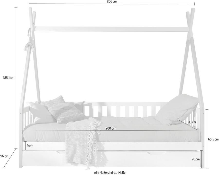 Vipack Kinderledikant Tipi met dwarsbalk in tent-uitstraling massief dennenhout - Foto 2