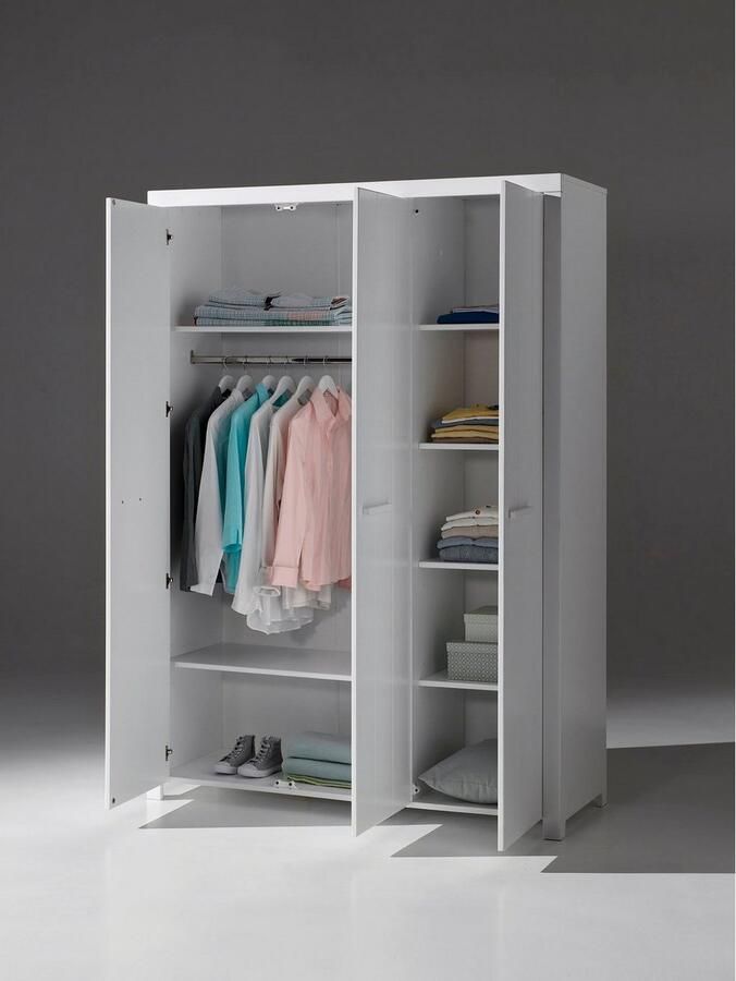 Vipack Kledingkast Erik 3-deurs kledingkast met veel opbergruimte MDF wit gelakt - Foto 5