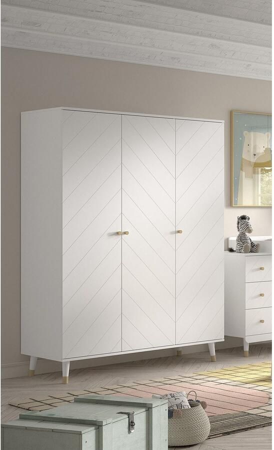 Vipack Kledingkast met 3 draaideuren biedt veel opbergruimte groefprofiel-uiterlijk uitvoering wit - Foto 3