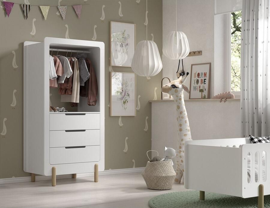 Vipack Opbergrek kan worden gebruikt als plank of hangmogelijkheid 3 grote lades wit gelakt - Foto 2