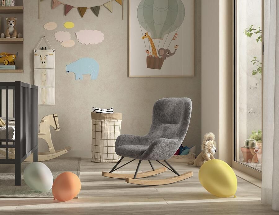 Vipack Schommelstoel Rocky in fluffy bouclé stof slede van massief beukenhout Kinder schommelstoel voor rustgevend schommelen twee kleuren - Foto 2
