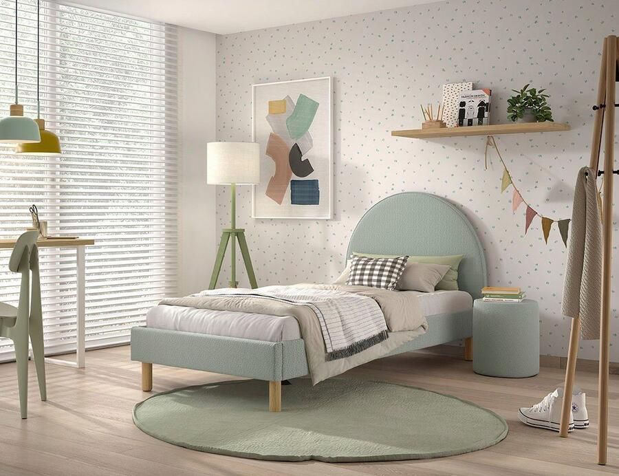 Vipack Slaapkamerserie Gestoffeerd bed Moon Ligoppervlak 90 x 200 cm incl. lattenbodem bekleding van boucléstof optioneel 4 kleuren - Foto 3