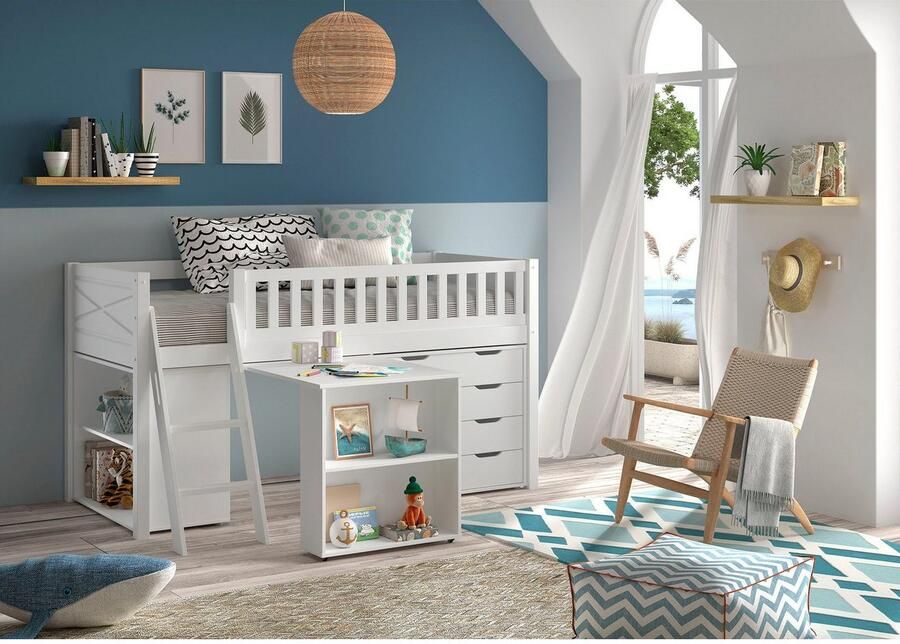 Vipack Speelbed met veel functionaliteit op een kleine ruimte lf 90x200 cm grenen wit gelakt