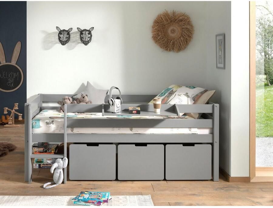 Vipack Speelbed Pino massief dennenhout met lattenbodem 3 rolboxen gemaakt in Europa