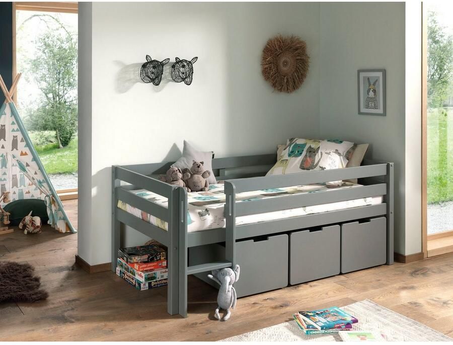 Vipack Speelbed Pino massief dennenhout met lattenbodem 3 rolboxen gemaakt in Europa