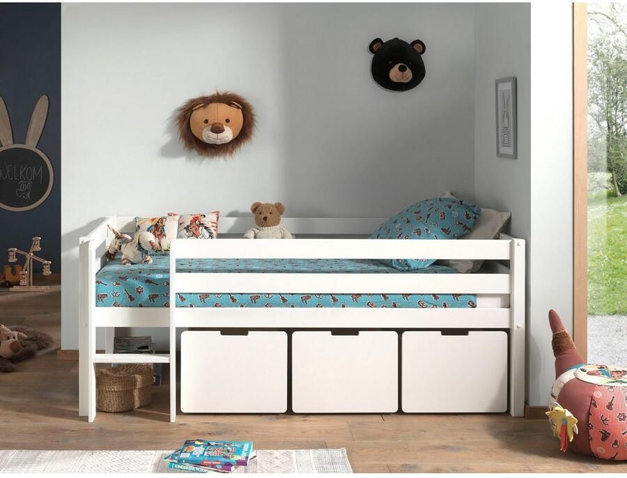 Vipack Speelbed Pino massief dennenhout met lattenbodem 3 rolboxen gemaakt in Europa