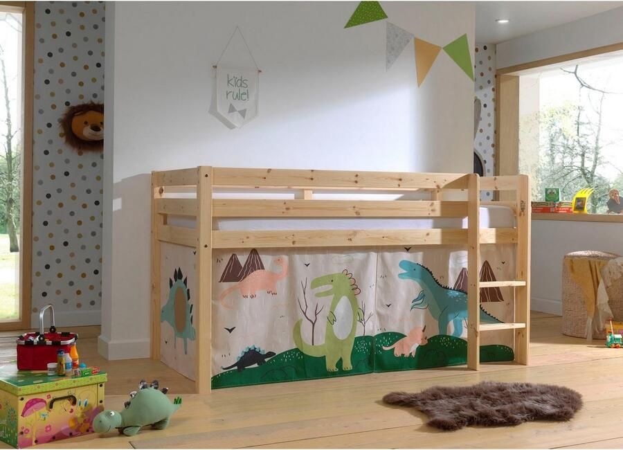 Vipack Speelbed Pino massief dennenhout met lattenbodem en textielset gemaakt in Europa