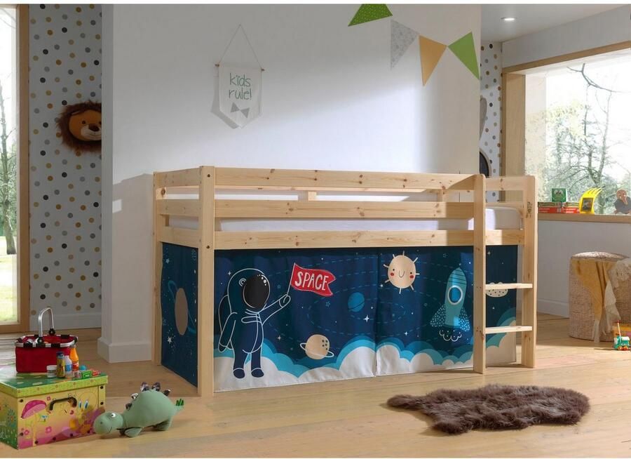 Vipack Speelbed Pino massief dennenhout met lattenbodem en textielset gemaakt in Europa - Foto 2