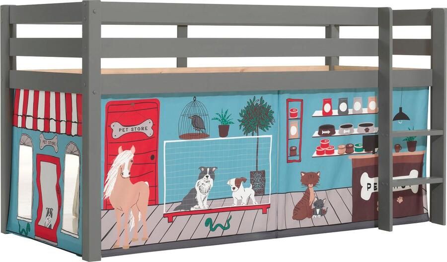 Vipack Speelbed Pino massief dennenhout met lattenbodem en textielset gemaakt in Europa - Foto 3