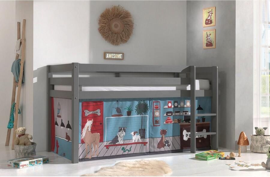 Vipack Speelbed Pino massief dennenhout met lattenbodem en textielset gemaakt in Europa - Foto 2