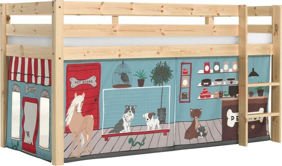 Vipack Speelbed Pino massief dennenhout met lattenbodem en textielset gemaakt in Europa - Foto 3