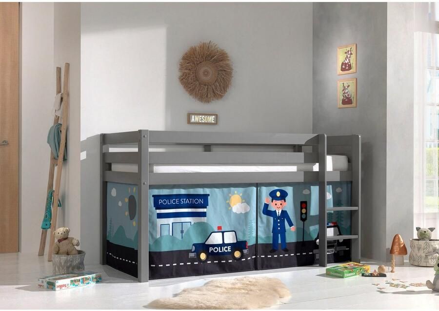 Vipack Speelbed Pino massief dennenhout met lattenbodem en textielset gemaakt in Europa