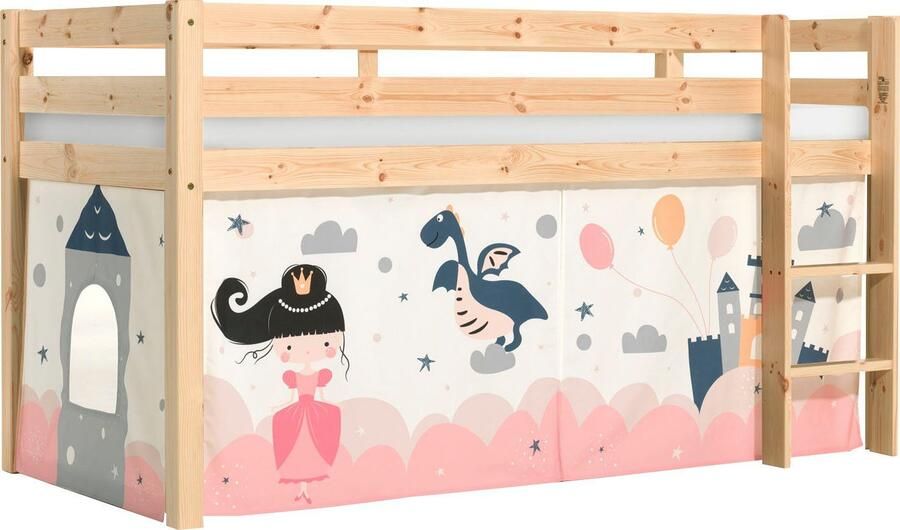 Vipack Speelbed Pino massief dennenhout met lattenbodem en textielset gemaakt in Europa - Foto 5