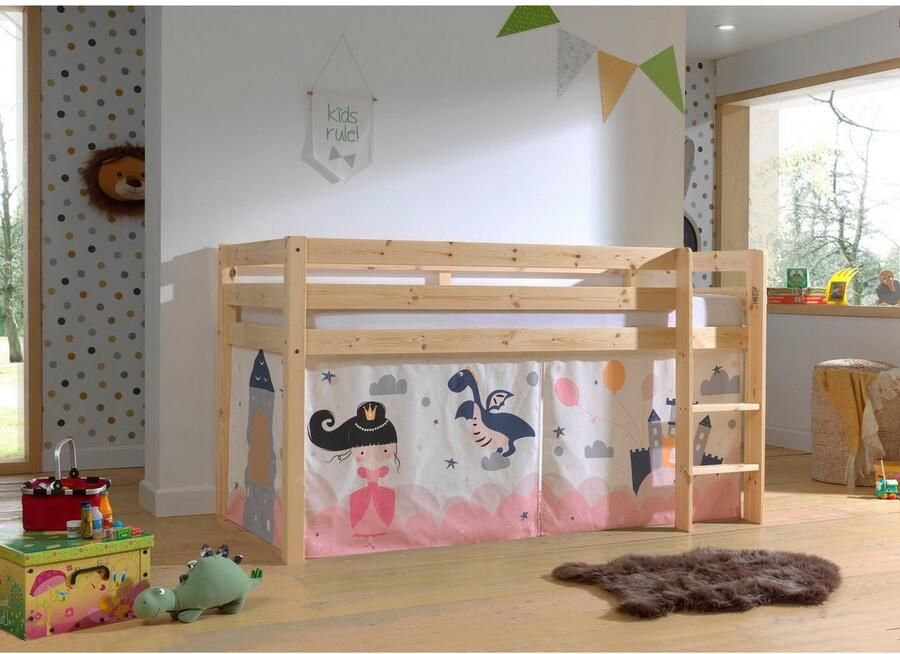 Vipack Speelbed Pino massief dennenhout met lattenbodem en textielset gemaakt in Europa - Foto 2