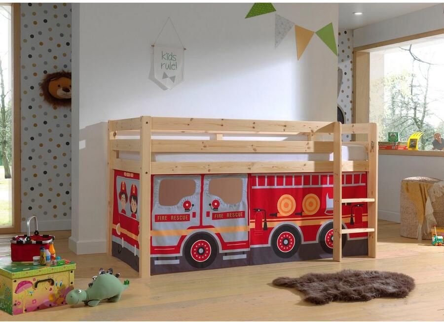 Vipack Speelbed Pino massief dennenhout met lattenbodem en textielset gemaakt in Europa - Foto 2