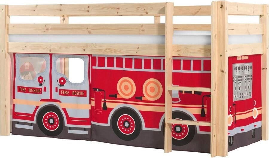 Vipack Speelbed Pino massief dennenhout met lattenbodem en textielset gemaakt in Europa - Foto 4