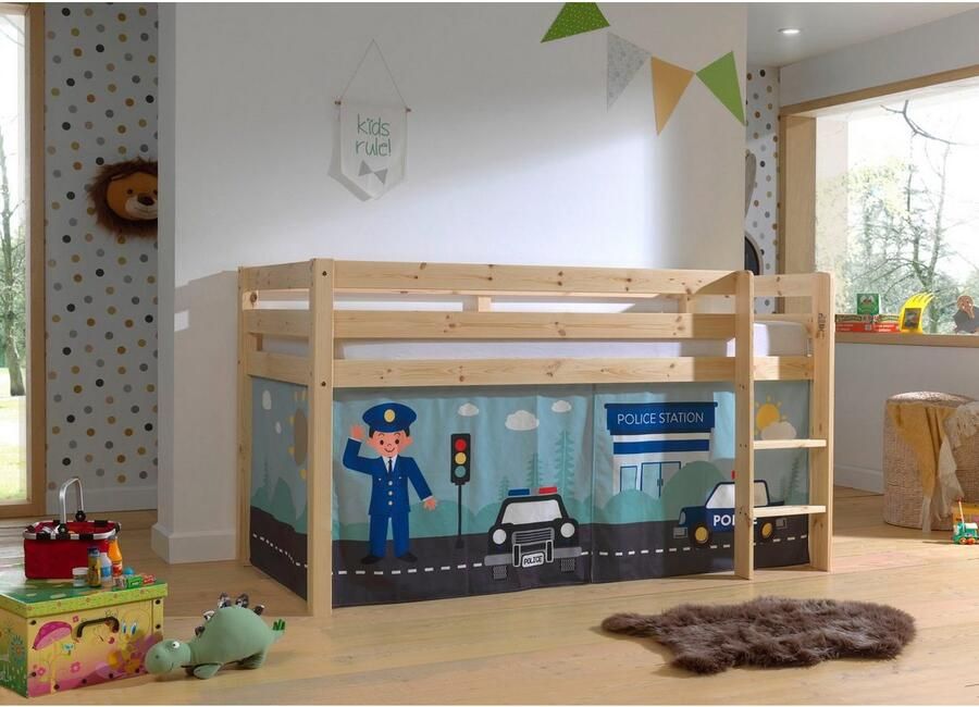 Vipack Speelbed Pino massief dennenhout met lattenbodem en textielset gemaakt in Europa