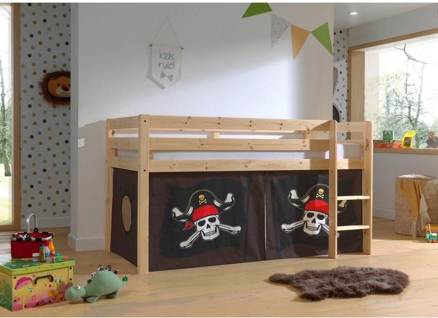 Vipack Speelbed Pino massief dennenhout met lattenbodem en textielset gemaakt in Europa - Foto 2