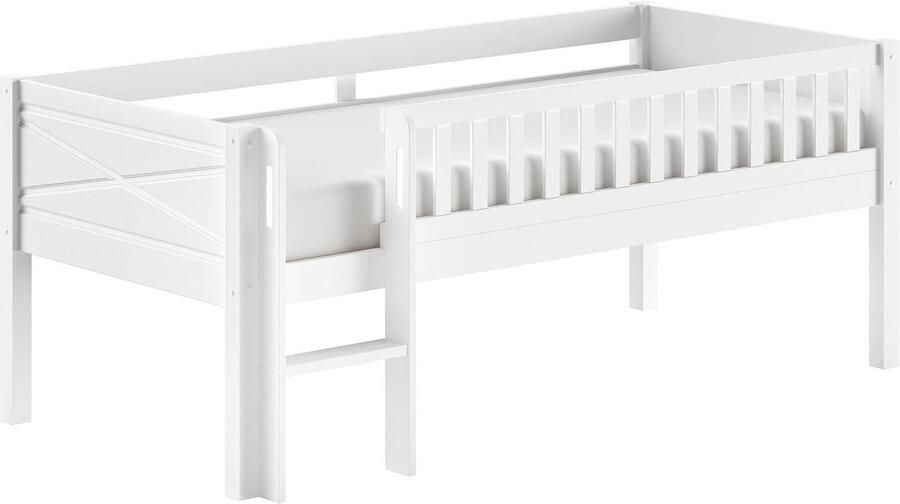 Vipack EMOB Halfhoogslaper Scottie 90x200cm wit dennenhout Kinderbedden met uitvalbeveiliging Wit Hout Kinderbedden met uitvalbeveiliging Eenpersoons Halfhoogslaper Op voorraad - Foto 4