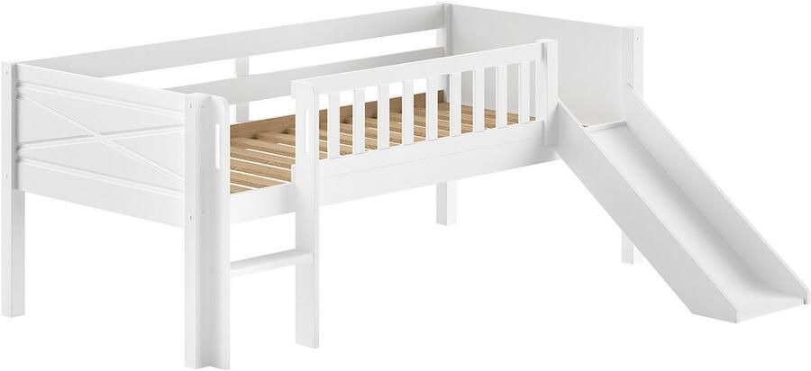 Vipack EMOB Halfhoogslaper Scottie 90x200cm met glijbaan wit dennenhout Kinderbedden met uitvalbeveiliging Wit Hout Kinderbedden met uitvalbeveiliging Eenpersoons Halfhoogslaper Op voorraad - Foto 3