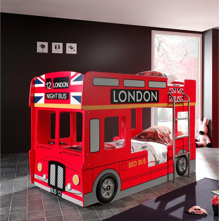 Vipack Stapelbed London in London stadsbuslook het hoogtepunt in de kinderkamer