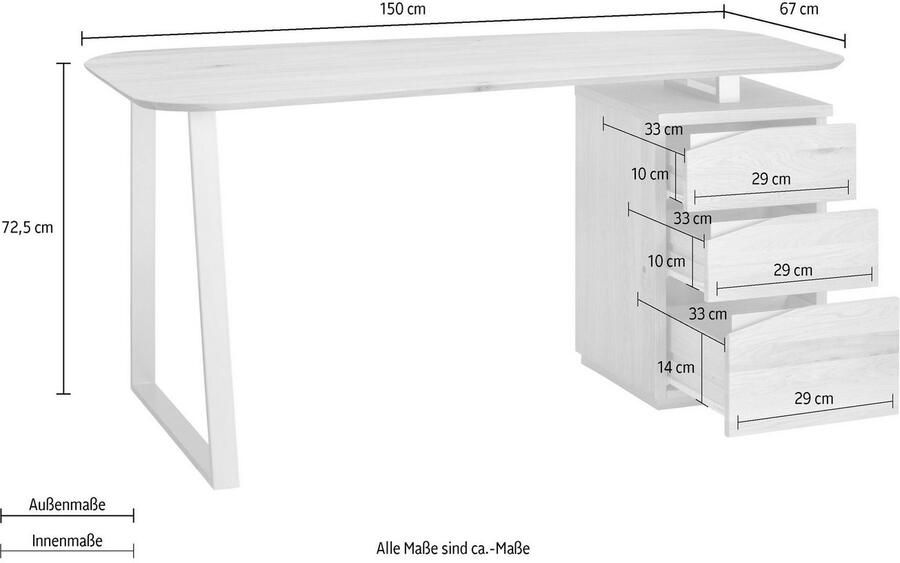 VOGL Möbelfabrik Bureau Erik met zwitserse rand deels massief breedte 150 cm made in germany - Foto 9