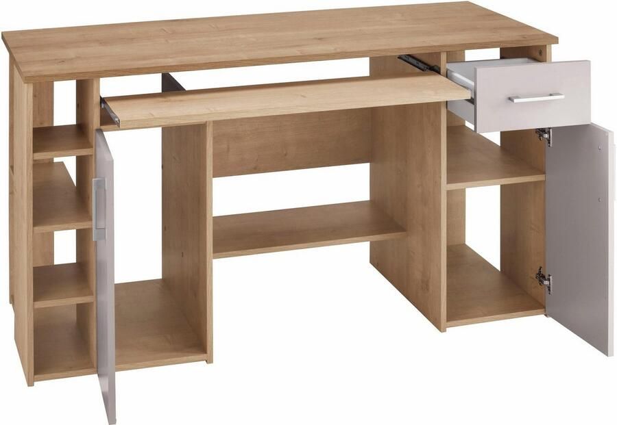 VOGL Möbelfabrik Bureau Tim met zijopen vakken & toetsenborduitrekking Printerstandaard 1 lade breedte 138 cm gemaakt in Duitsland - Foto 6