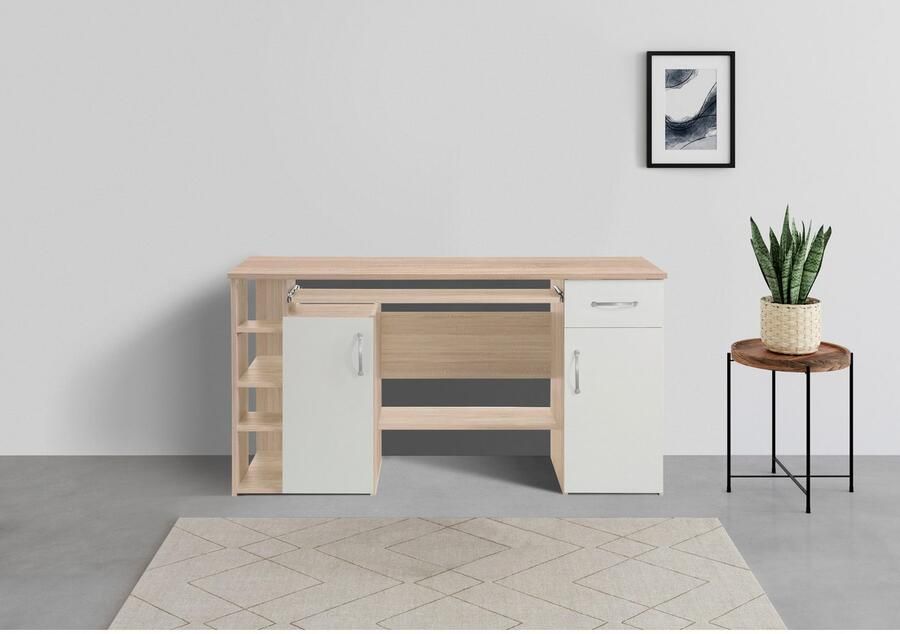 VOGL Möbelfabrik Bureau Tim met zijopen vakken & toetsenborduitrekking Printerstandaard 1 lade breedte 138 cm gemaakt in Duitsland