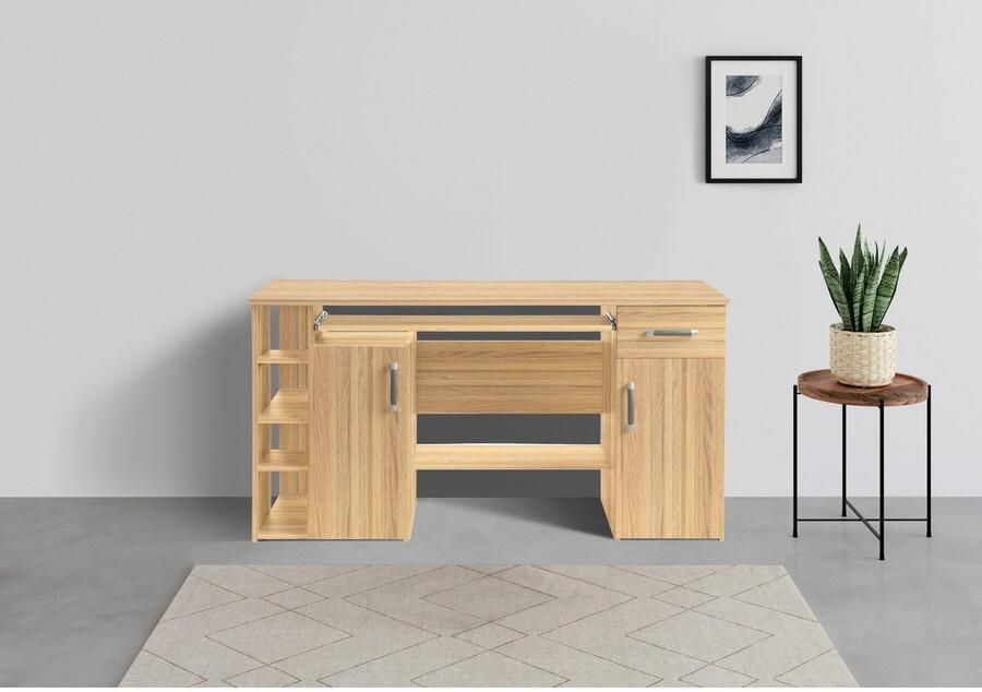 VOGL Möbelfabrik Bureau Tim met zijopen vakken & toetsenborduitrekking Printerstandaard 1 lade breedte 138 cm gemaakt in Duitsland