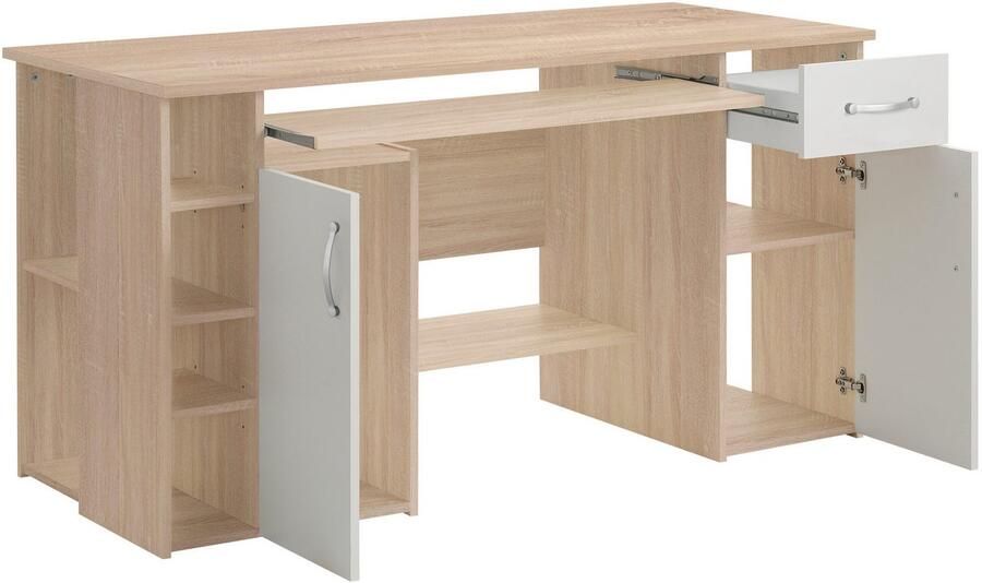 VOGL Möbelfabrik Bureau Tim met zijopen vakken & toetsenborduitrekking Printerstandaard 1 lade breedte 138 cm gemaakt in Duitsland - Foto 4