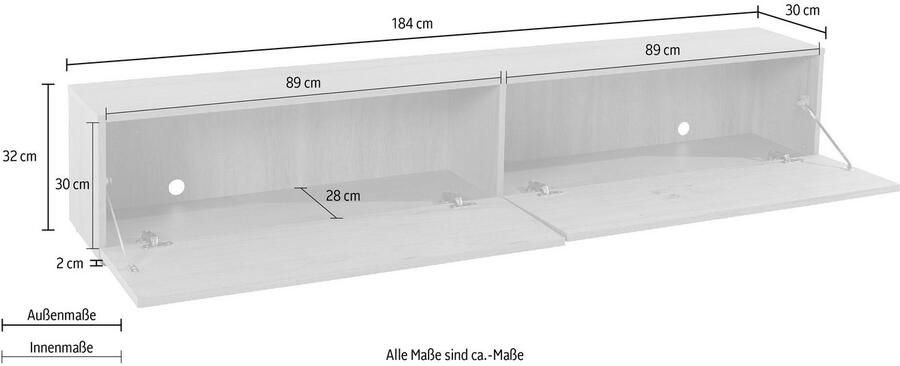 VOGL Möbelfabrik Tv-meubel 1237 Breedte 184 cm hangend en staand front van gefineerd eiken - Foto 4