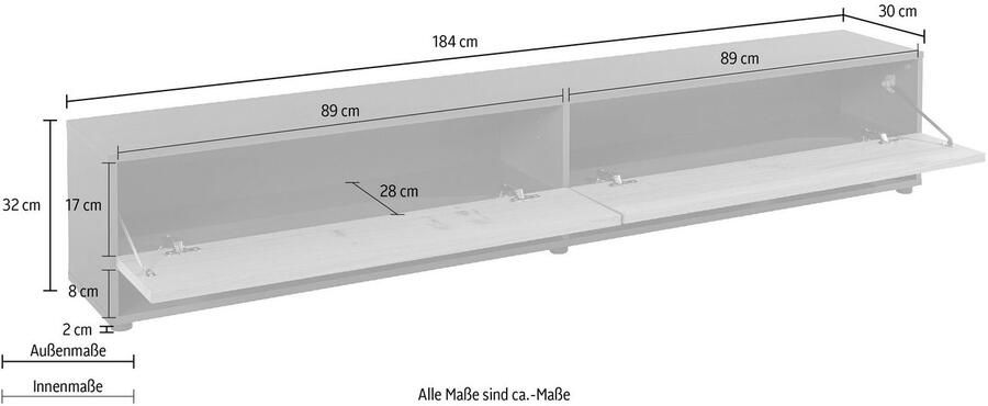 VOGL Möbelfabrik Tv-meubel 1237 Breedte 184 cm hangend en staand front van gefineerd eiken - Foto 3