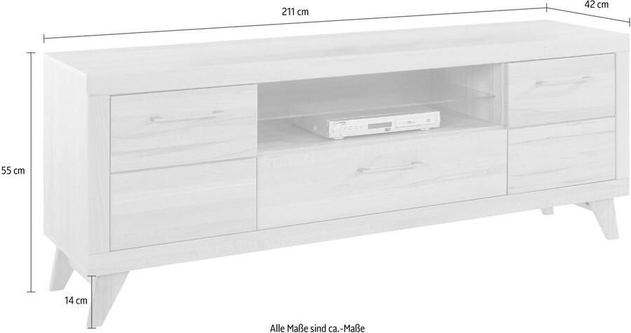VOGL Möbelfabrik Tv-meubel 1237 Massief houten front breedte ca. 211 cm met soft-close functie - Foto 7