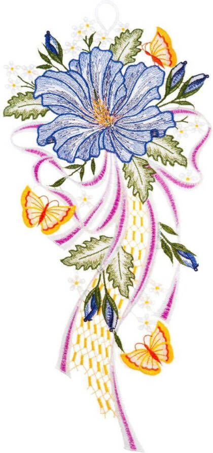 W. Reuter & Sohn Plauener Spitze Raamdecoratie "hibiscusbloesem" in kleur - Foto 2