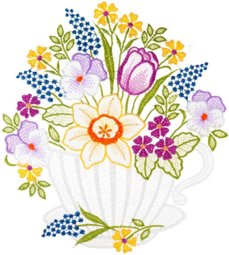 W. Reuter & Sohn Plauener Spitze Raamdecoratie "koffiekopje" in kleur - Foto 2